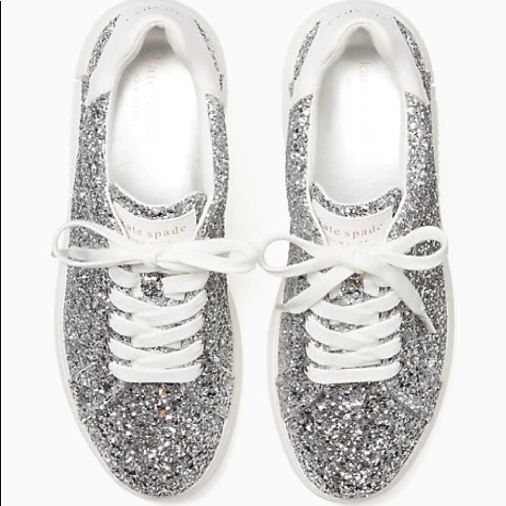 Kate Spade New York Lift Glitter Sneaker Silver Size 7